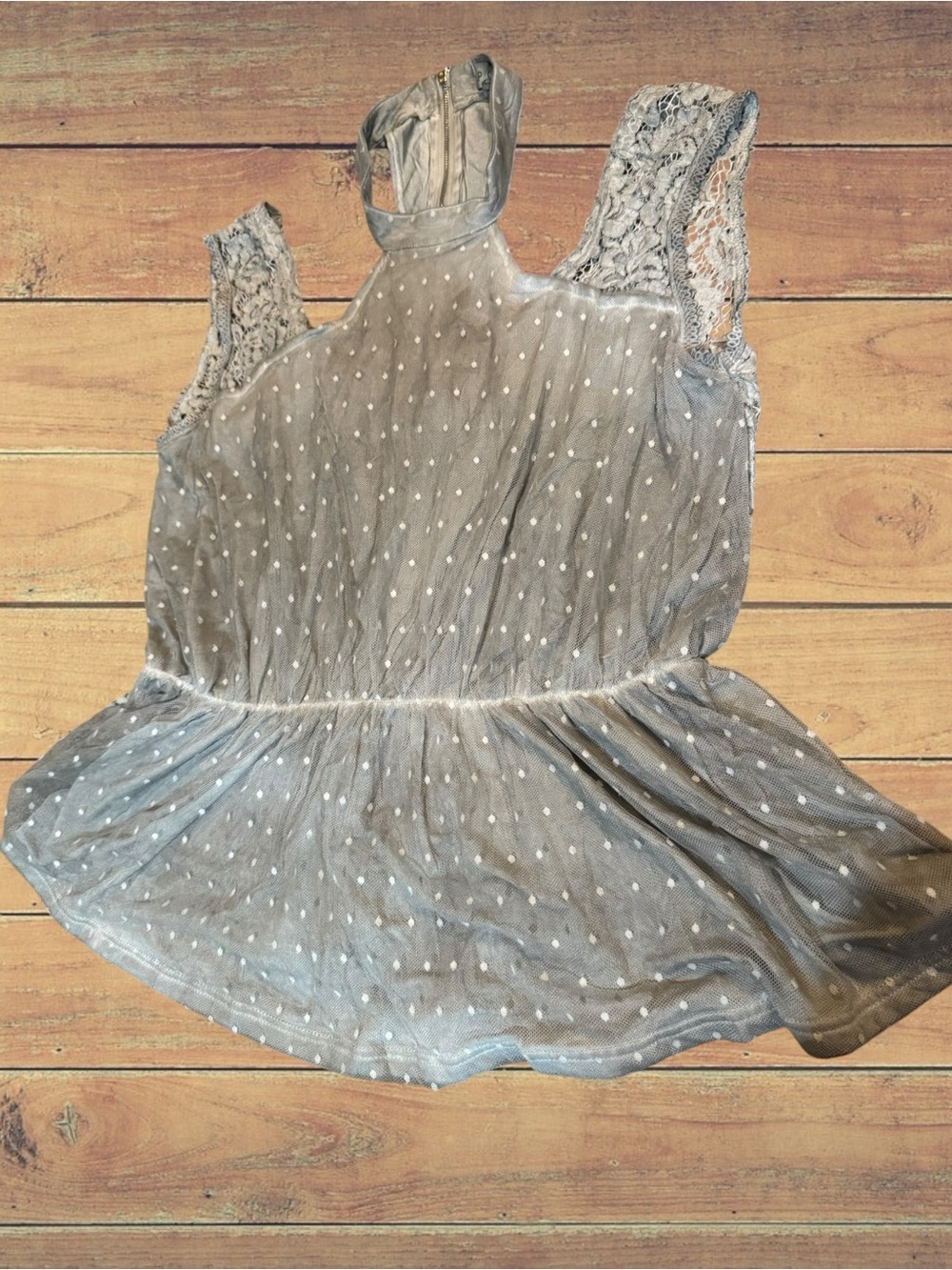 POL Grey Swiss Dot Halter Peplum Top Lace Cold Shoulder Detail Size Large NWT - Picture 7 of 16